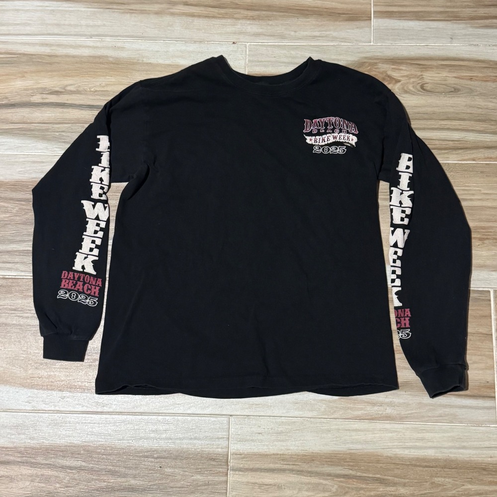 Hot Leathers Daytona Beach Bike Week 2025 Long Sleeve Shirt Black Mens Large